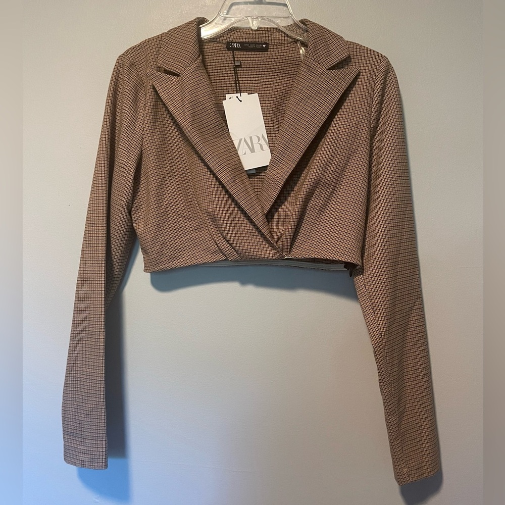 NWT Zara Outer Shell Long Sleeve Crop Top Sz M